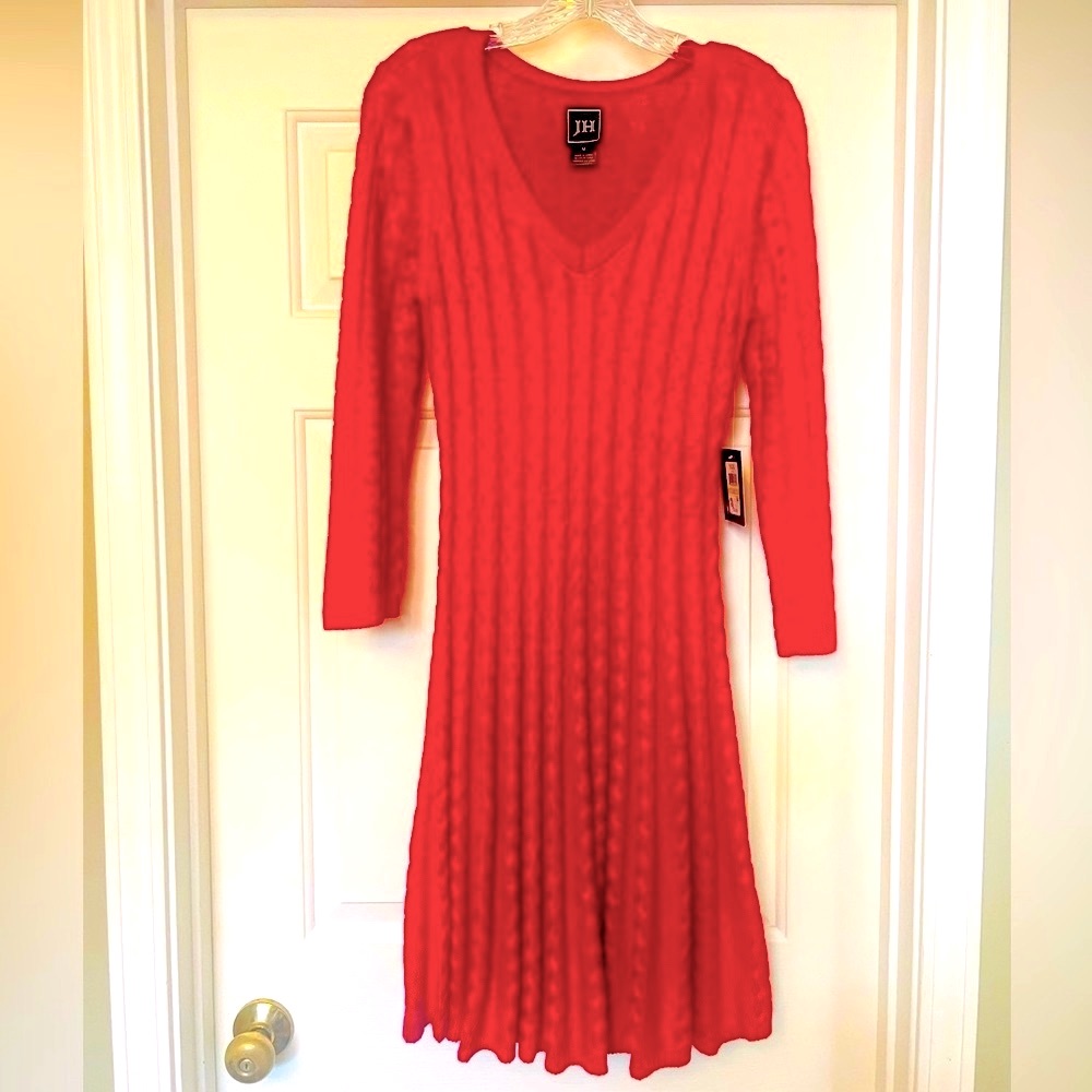 Jh Collectible Sweater Dress Flattering Fitted Bodice With Swing Flare Skirt